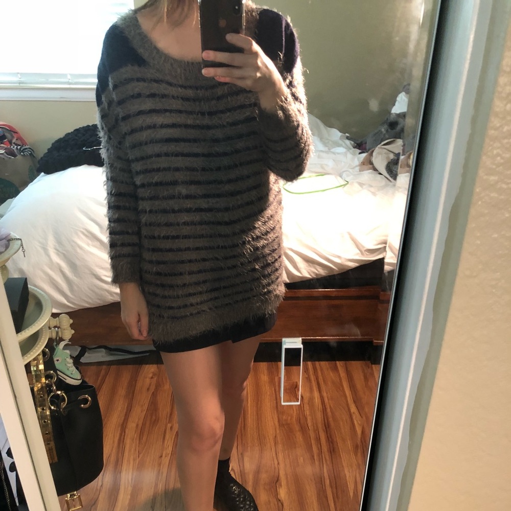 Furry Striped Sweater Tunic